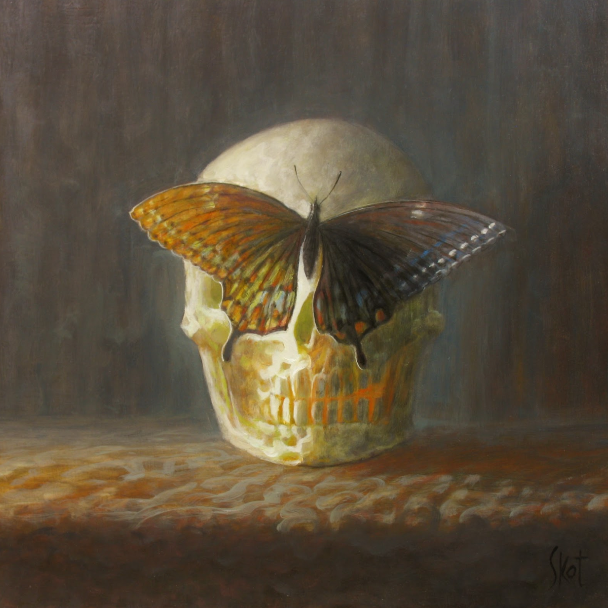 Masquerade Series  Black Swallowtail Butterfly and Skull by Skot Art